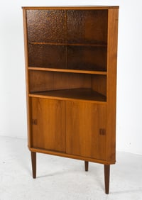 DANISH TEAK & GLASS CORNER CABINET C. 1960S