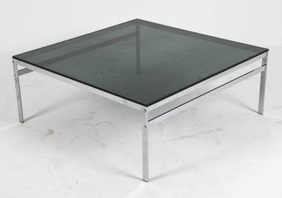 ITALIAN CHROME & SMOKE GLASS COFFEE TABLE C. 1970S
