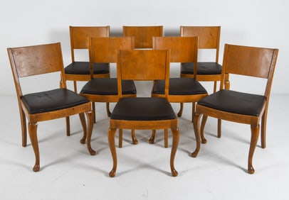 (8) DANISH BEECH & LEATHER DINING CHAIRS C. 1960S