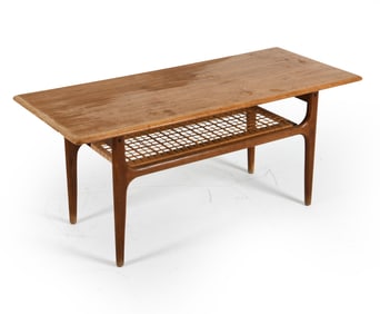 TRIOH DANISH TEAK & CANE COFFEE TABLE C. 1970S