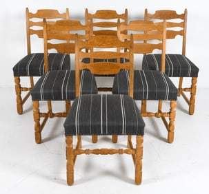 (6) STYLE OF HENNING KJAERNULF OAK DINING CHAIRS