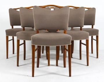 (6) DANISH BEECH & WOOL DINING CHAIRS C. 1960S