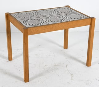 STYLE OF POULSEN OAK & CERAMIC TILE SIDE TABLE