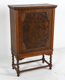 JACOBEAN REVIVAL STYLE WALNUT & OAK CABINET 1940S