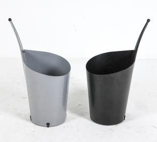 PAIR OF STEEL WASTE BINS WITH HANDLES