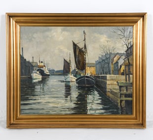 MID-CENTURY SCANDINAVIAN CANAL SCENE O/C