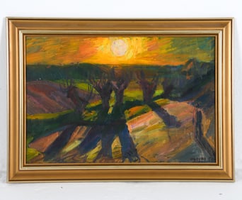 MID-CENTURY SCANDINAVIAN ABSTRACT LANDSCAPE O/C