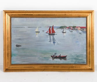 SCANDINAVAIN SEASCAPE WITH BOATS O/C