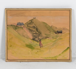 SCANDINAVIAN LANDSCAPE WATERCOLOR 1948