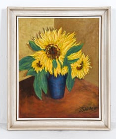 L. SOLUBORG (20TH C.) STILL LIFE SUN FLOWERS O/C