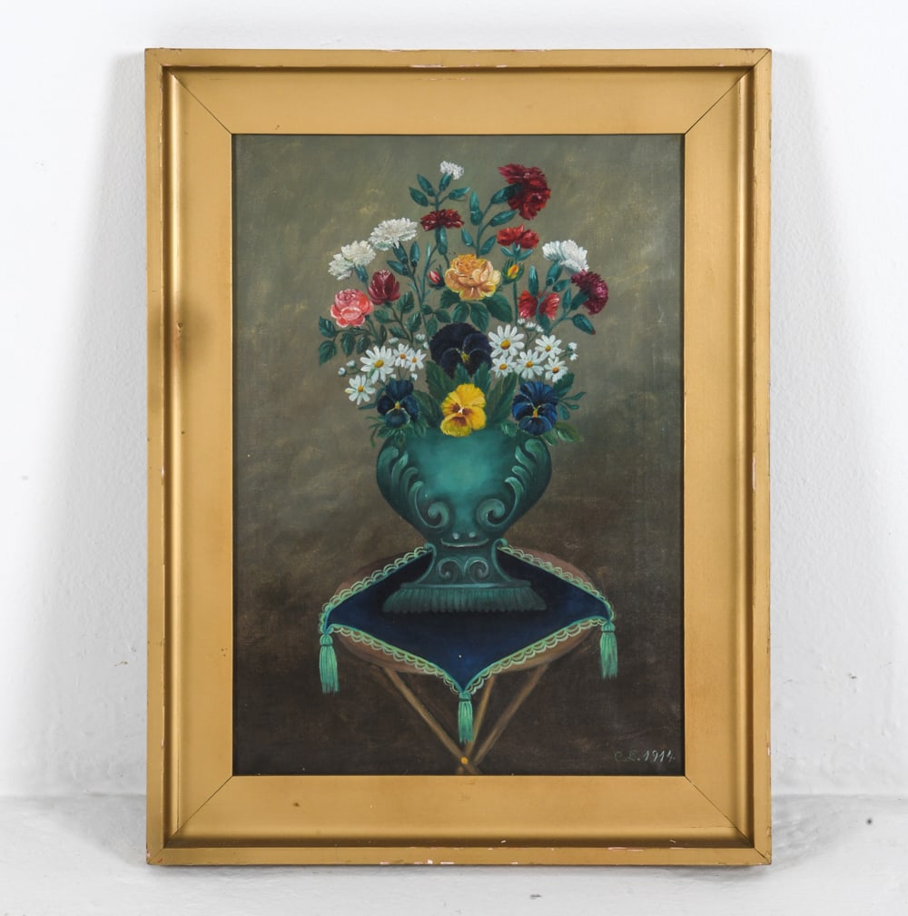 ANTIQUE SCANDINAVIAN STILL LIFE O/C (1 of 5)