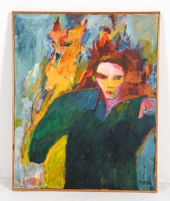 BIRGITTE BUE (20TH C) ABSTRACT FIGURE O/C 1986