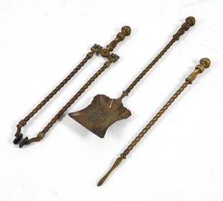 GROUPING OF ANTIQUE BRASS FIREPLACE TOOLS