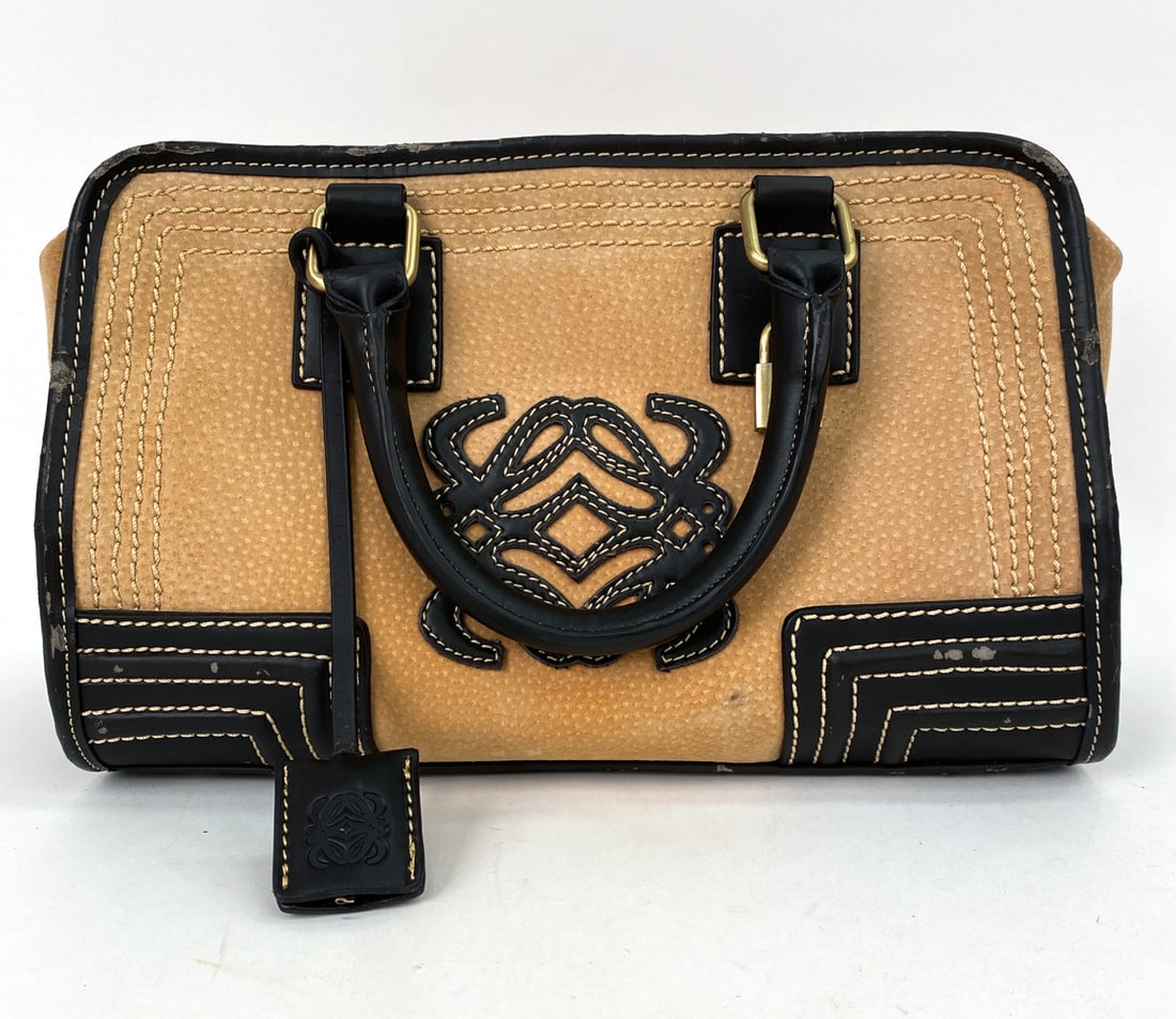 LOEWE AMAZONA 32 BROWN SUEDE HANDBAG