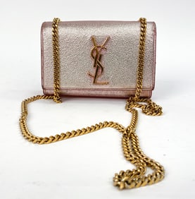 SAINT LAURENT METALLIC PINK KATE BAG SM