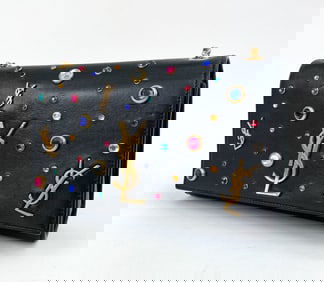 SAINT LAURENT BLACK JEWELED MONOGRAM KATE BAG