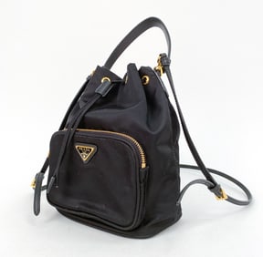 PRADA BLACK NYLON DUET SHOULDER BAG