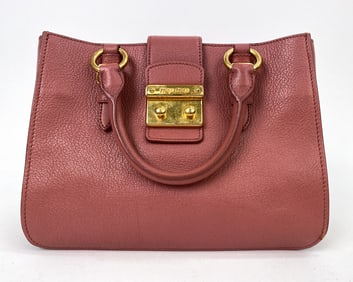 MIU MIU PINK CALFSKIN LEATHER BUCKLE HANDBAG