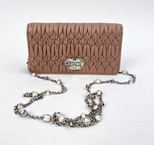 MIU MIU PINK NAPPA CRYSTAL FLAP SHOULDER BAG