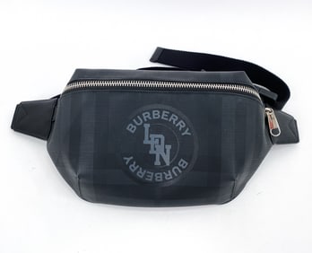 BURBERRY BLACK COATED CANVAS SONNY BUM BAG