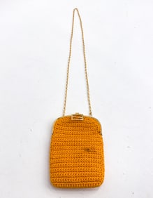 FENDI ORANGE BAGUETTE WOVEN CROCHET PHONE BAG