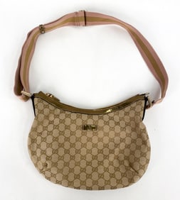 GUCCI WEB ROUND MESSENGER GOLD CANVAS BAG