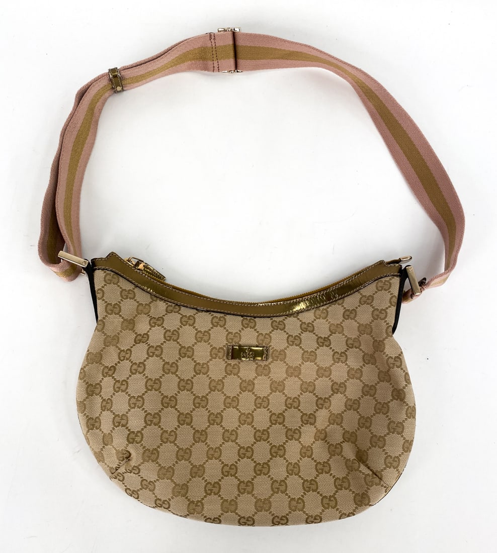 GUCCI WEB ROUND MESSENGER GOLD CANVAS BAG (1 of 19)