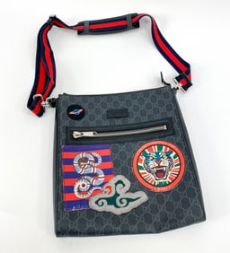 GUCCI BLACK GG NIGHT FLAT MESSENGER CROSSBODY BAG