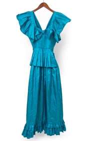 CHLOE TURQUOISE TAFFETA RUFFLE DRESS
