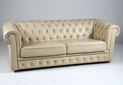 VINTAGE WHITE LEATHER CHESTERFIELD SOFA 20TH C.