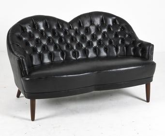 MID-CENTURY DANISH BUTTON TUFTED LEATHER SOFA