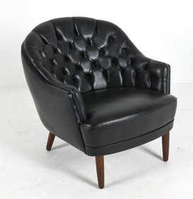 DANISH BUTTON TUFTED LEATHER CHAIR C. 1970S