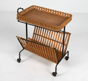 SCANDINAVIAN BAMBOO & RATTAN MAGAZINE RACK TROLLY