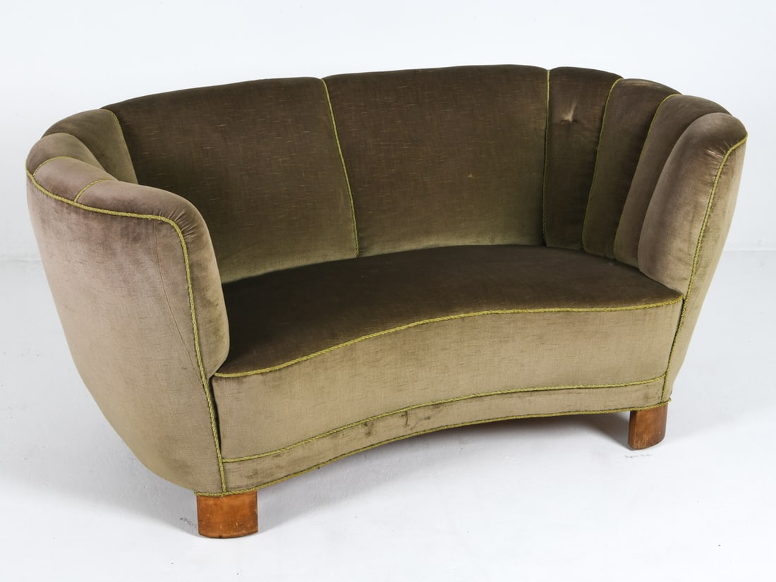 STYLE OF VIGGO BOESEN VELOUR BANANA SOFA C. 1950S (1 of 11)