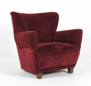 FRITZ HANSEN STYLE VELOUR LOUNGE CHAIR C. 1960S