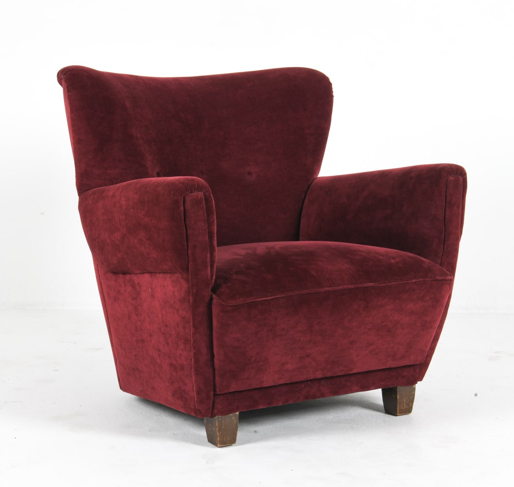 FRITZ HANSEN STYLE VELOUR LOUNGE CHAIR C. 1960S (1 of 9)