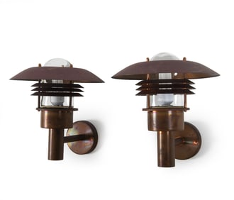 PAIR OF NORDLUX STYLE DANISH COPPER OUTDOR LAMPS