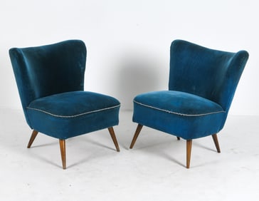 PAIR OF EXPO 58 STYLE DANISH VELOUR SLIPPER CHAIRS
