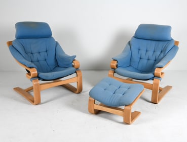 PAIR SVEND SKIPPER "APOLLO" CHAIRS & OTTOMAN