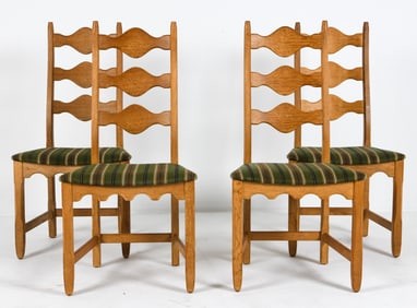 (4) HENNING KJAERNULF OAK DINING CHAIRS C. 1970S