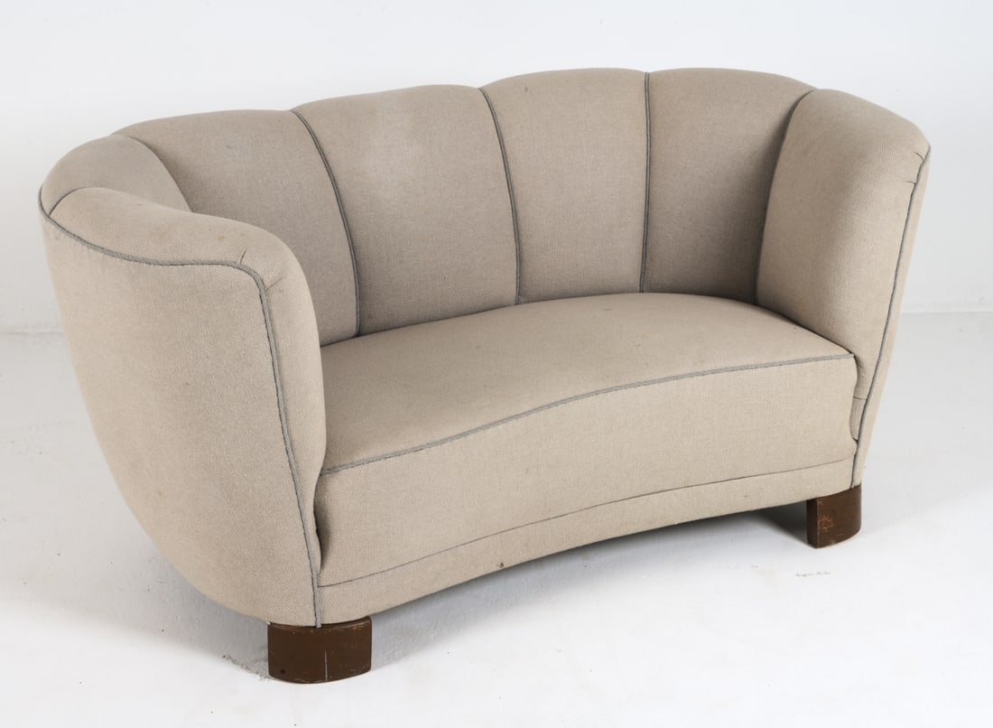 STYLE OF SLAGELSE MOBLER WOOL BANANA SOFA C. 1960S (1 of 9)