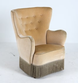 DANISH WINGBACK MOHAIR LOUNGE CHAIR C. 1950S