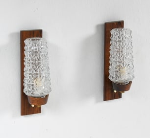 PAIR OF HYVAL STYLE ROSEWOOD & CRYSTAL SCONCES