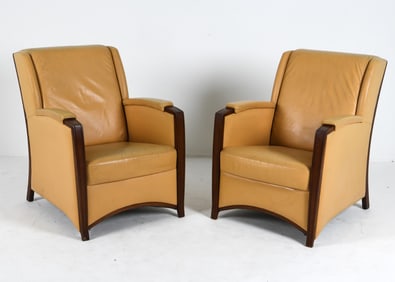 ATTR. SCHUITEMA PAIR OF ROSEWOOD & LEATHER CHAIRS