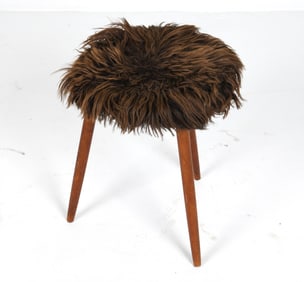 DANISH TEAK & LAMBSWOOL STOOL C. 1970S
