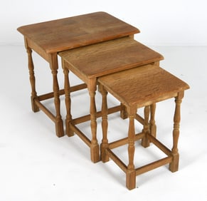 HENNING KJAERNULF STYLE OAK NESTING TABLES 1970S