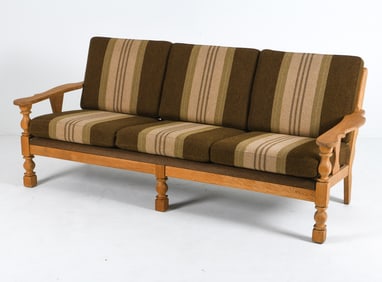 ATTR. HENNING KJAERNULF OAK & WOOL SOFA C. 1970S