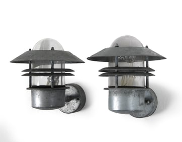 PAIR OF NORDLUX GALVANIZED STEEL UFO SCONCES 1980S