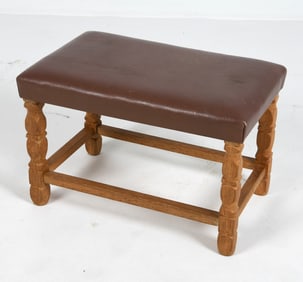 DANISH OAK & LEATHER BENCH C. 1970S