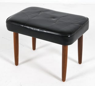 DANISH TEAK & LEATHER OTTOMAN STOOL C. 1960S